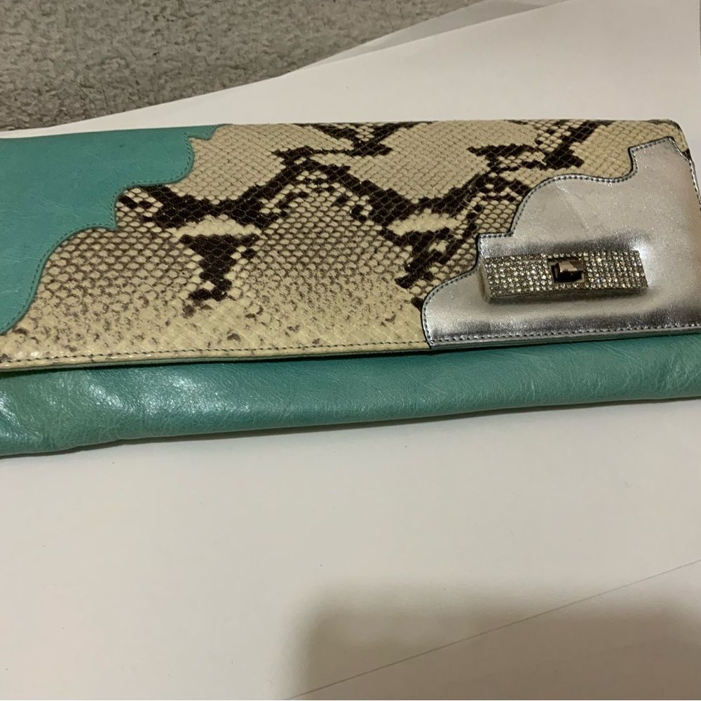 Python Snakeskin Tourquoise Rhinestone Leather Pu… - image 3